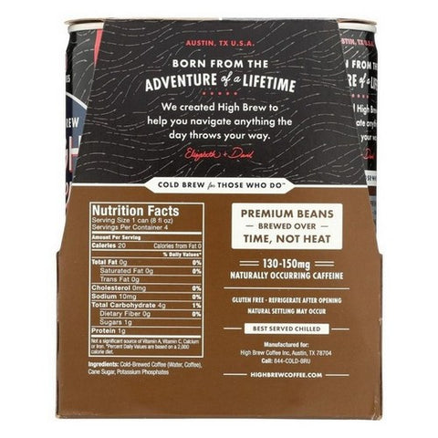 High Brew, Cold Brew Coffee Dairy Free Black And Bold, 8 Oz X 4 Count (Case Of 6)