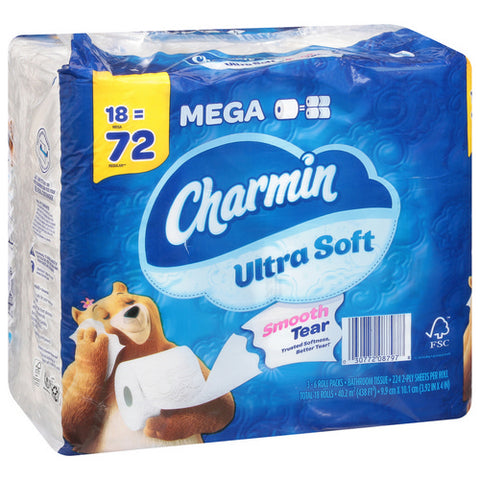 Charmin, Ultra Soft Toilet Paper 18 Mega Rolls, 438 Square Feet / 18 Rolls