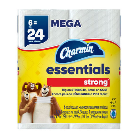 Charmin, Essentials Strong Toilet Paper Mega Rolls, 280 Square Feets / 6 Mega Rolls (Case Of 3)