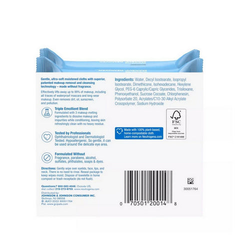 Neutrogena, Fragrance Free Makeup Remover Wipes Face Cleansing Towelettes, 50 Count (Case Of 3)