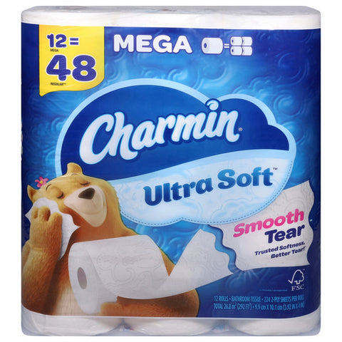 Charmin, Ultra Soft 2 Ply Bathroom Tissue Mega, 292 Square Feets (Case Of 4)