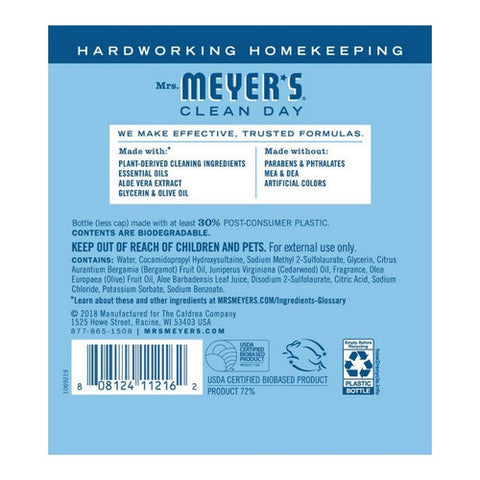 Mrs. Meyers Clean Day, Rain Water Hand Soap Refill, 33 Oz