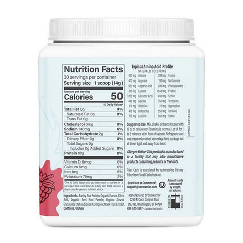Sunwarrior, Raspberry Clear Protein Refresh, 14.81 Oz