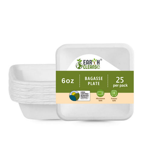 Earth Cleanse, Bagasse 4-Inch Square Bowls, Pack of 25 (6 Oz)