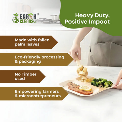 Earth Cleanse, Areca Palm Leaf Square Partition Plates 11-Inch, Pack of 25