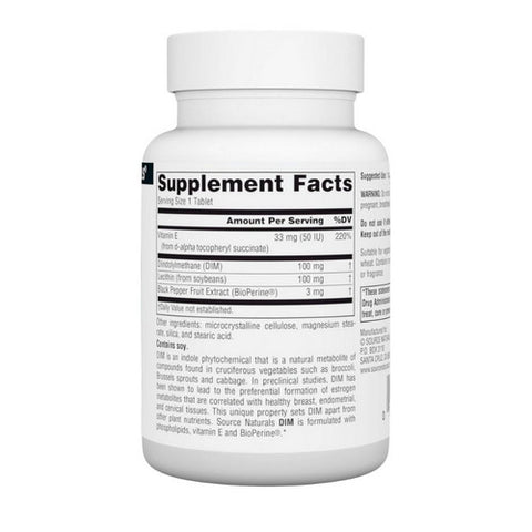 Source Naturals, Dim, 100 MG, (Diindolylmethane) 30 Tabs