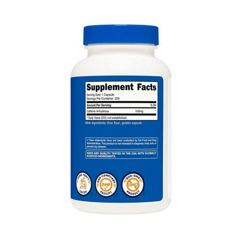 Nutricost, Caffeine Capsules, 100 Mg, 250 Count