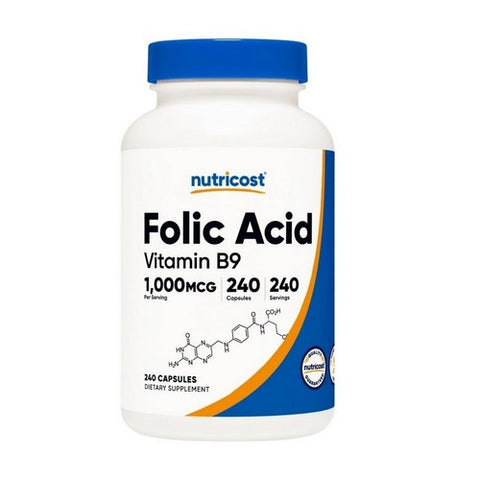 Nutricost, Folic Acid Vitamin B9 Capsules, 1000 Mcg, 240 Count