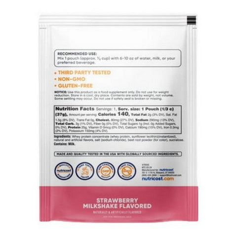 Nutricost, Whey Protein Concentrate Strawberry Milkshake, 1 Serving