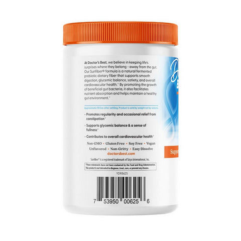 Doctors Best, Prebiotic Powder Sunfiber Unflavored, 7.4 Oz
