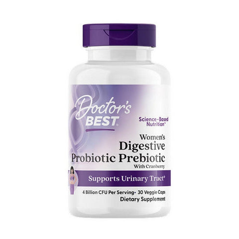 Doctors Best, Women's Digestive Probiotic Prebiotic with Cranberry, 4 Billion CFU, 30 Veggie Caps Doctors Best