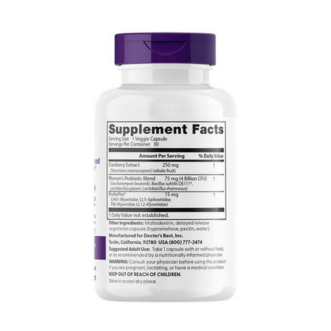 Doctors Best, Women's Digestive Probiotic Prebiotic with Cranberry, 4 Billion CFU, 30 Veggie Caps