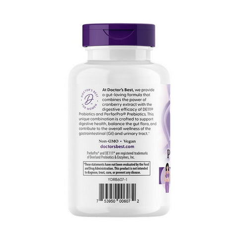 Doctors Best, Women's Digestive Probiotic Prebiotic with Cranberry, 4 Billion CFU, 30 Veggie Caps