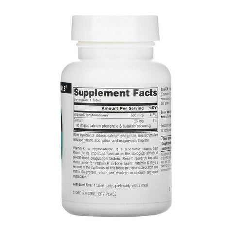 Source Naturals, Vitamin K, 500 MCG, 200 Tabs
