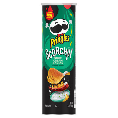 Pringles, Scorchin Potato Crisps Chips Sour Cream and Onion Fiery Spicy Snacks, 5.5 Oz (Case Of 14)