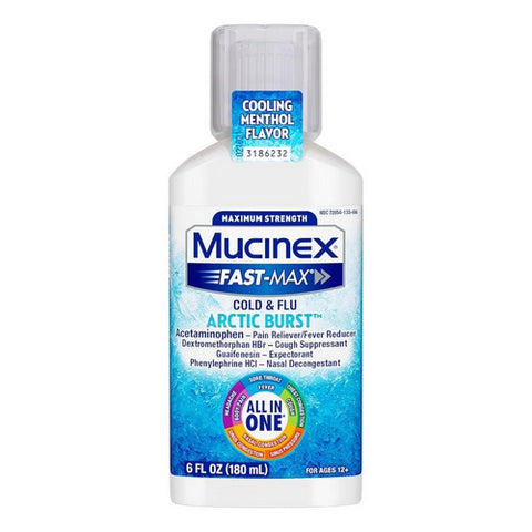 Mucinex, Fast Max Cold Flu And Sore Throat Clear And Cool Liquid, 6 Oz
