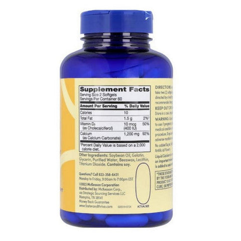 Foster And Thrive, Calcium Plus Vitamin D3 Softgels, 1200 MG, 120 Count Foster And Thrive