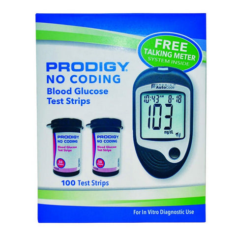 Prodigy, No Coading Blood Glucose Test Strips With Meter, 100 Count
