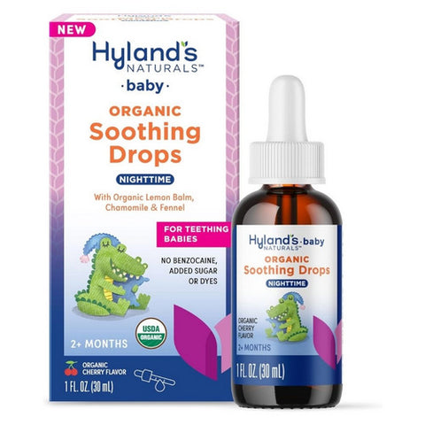 Hylands, Baby Organic Soothing Teething Drops Nighttime Cherry, 1 Oz