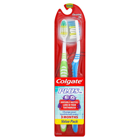 Colgate, Plus With Invisible nestles Lurk Toothbrush Value Pack Medium, 2 Count (Case Of 6)