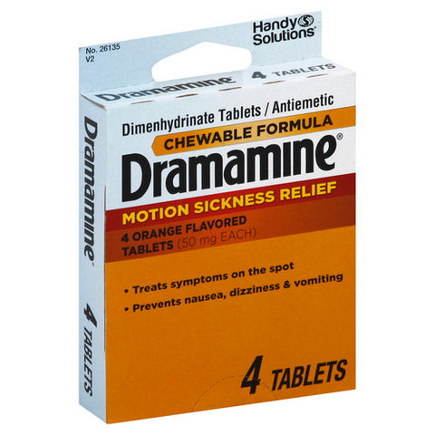 Dramamine, Chewable Motion Sickness Reilef Tablets Orange Flavor, 4 Count (Case Of 6)