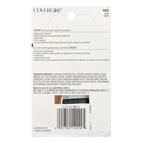 Covergirl, Clean Liquid Foundation Normal Skin 105 Ivory, 1 Oz (Case Of 2)