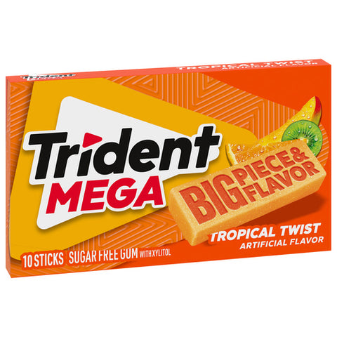 Trident, Gum Mega Tropical Twist Gum With Xylitol Sugar Free, 10 Count (Case Of 9)