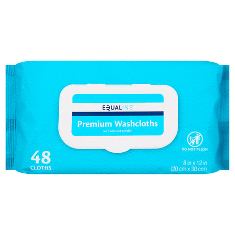 Equaline, Premium Washcloths 8x12 Inch With Aloe And Lanolin, 48 Count (Case Of 4)