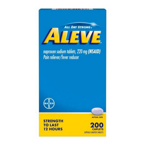 Aleve, Naproxen Sodium Pain Reliever Fever Reducer Caplets, 200 Count (Case Of 3)