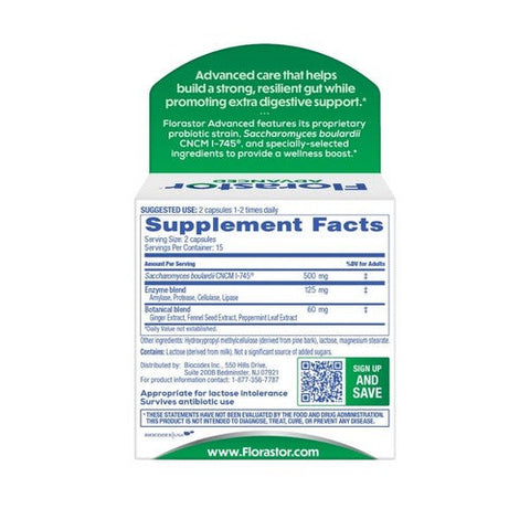 Florastor, Advanced Digestive Gas And Bloat Capsule, 30 Count