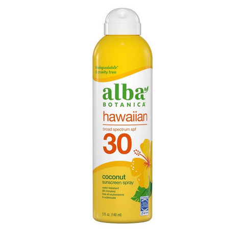 Alba Botanica, Hawaiian Sunscreen Spray SPF 30 Coconut, 5 Oz