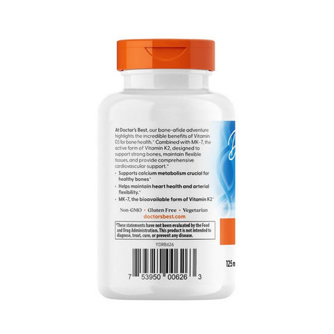 Doctors Best, Vitamin D3 + K2 MK-7, 125 (mcg) 5000 IU, 60 Veggie Caps
