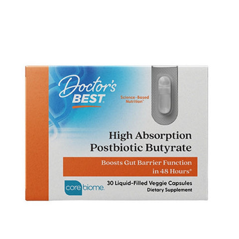 Doctors Best, High Absorption Postbiotic Butyrate, 300 Mg, 30 Liquid-Filled Veggie Capsules