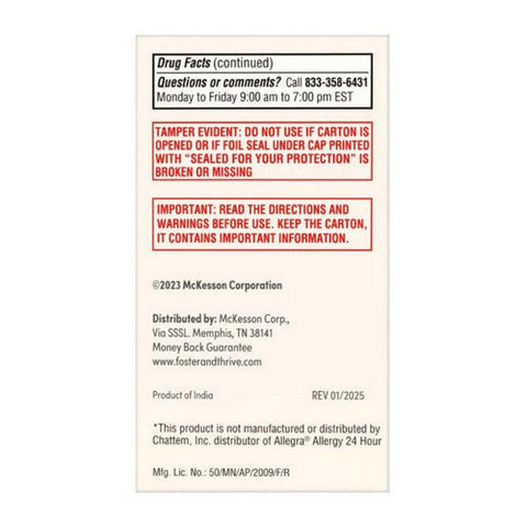 Foster And Thrive, Allergy Relief Fexofenadine, 180 Mg, 500 Tabs Foster And Thrive