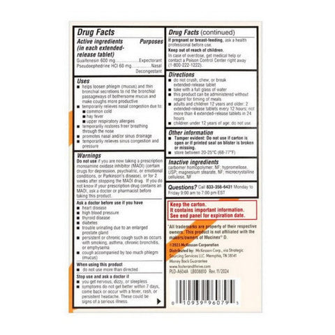 Foster And Thrive, Mucus Relief D 12 Hour, 600 Mg, 18 Tabs Foster And Thrive