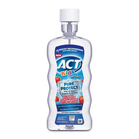 Kids Pure Protect Strawberry Anticavity Fluoride Mouthwash 16.9 Oz by Act