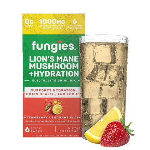 Lions Mane Mushroom + Hydration Drink Mix Strawberry Lemonade 6 Sticks by Fungies