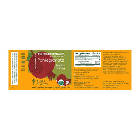 Herb Pharm, Organic Pomegranate Capsules, 60 Veg Caps Herb Pharm