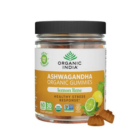 Organic India, Ashwagandha Gummies Lemon Lime, 60 Count Organic India