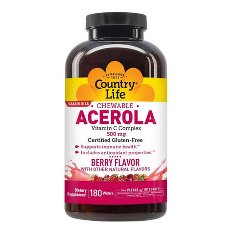 Country Life, Chewable Acerola Vitamin C Complex Berry, 500 MG, 180 Wafers