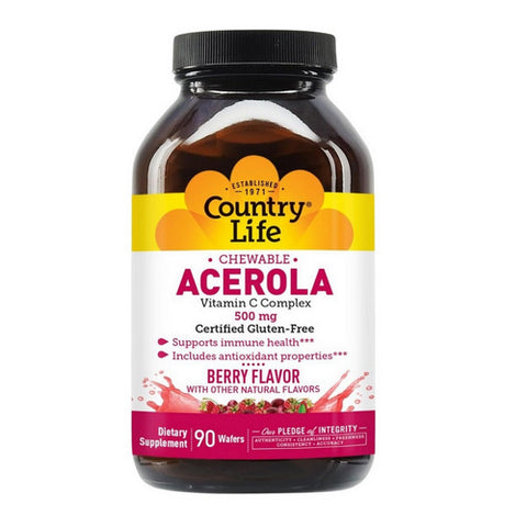 Country Life, Chewable Acerola Vitamin C Complex Berry, 500 MG, 90 Wafers