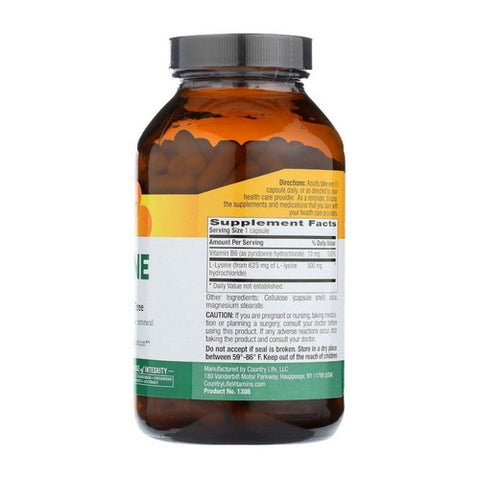 Country Life, L-Lysine with B-6, 500 MG, 250 Caps