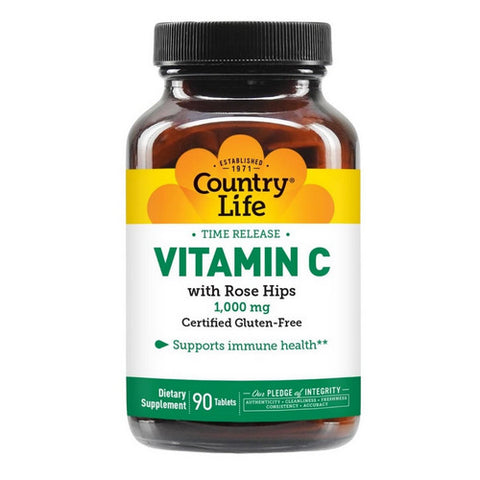 Country Life, Vitamin C with RH & TR, 1000 MG, 90 Tabs