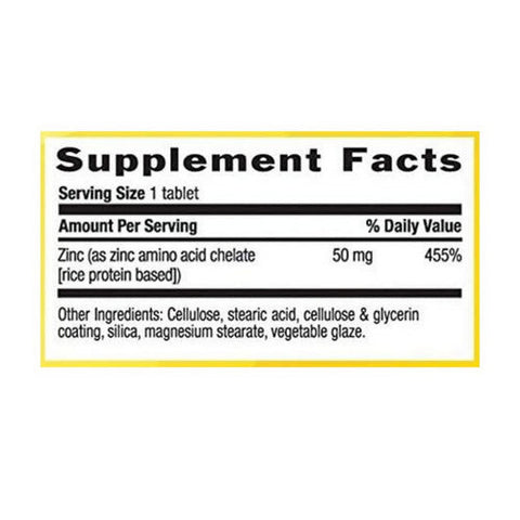 Country Life, Zinc (Amino Acid Chelate), 50 MG, 100 Tabs Country Life