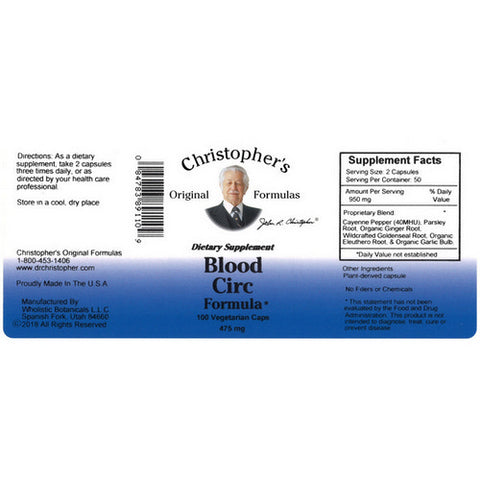 Dr. Christophers Formulas, Blood Circulation Formula, 100 Vegicaps