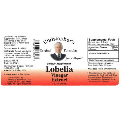 Dr. Christophers Formulas, Lobelia Herb Extract, Vinegar 1 OZ