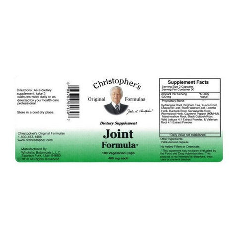 Dr. Christophers Formulas, Original Formulas Joint Formula, 460 Mg, 100 Vegicaps Dr. Christophers Formulas