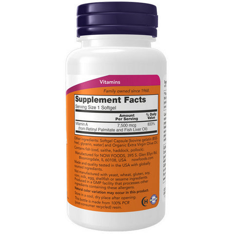 Now Foods, Vitamin A from Fish Liver Oil, 25,000 IU, 250 Softgels