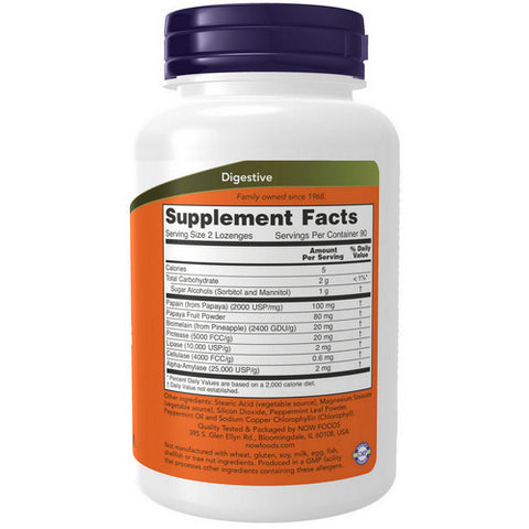 Now Foods, Papaya Enzyme Chewable, 180 Lozenges