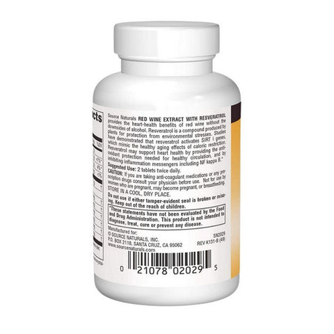 Source Naturals, Red Wine Extract, W/resveratrol Tabs 30 Tabs